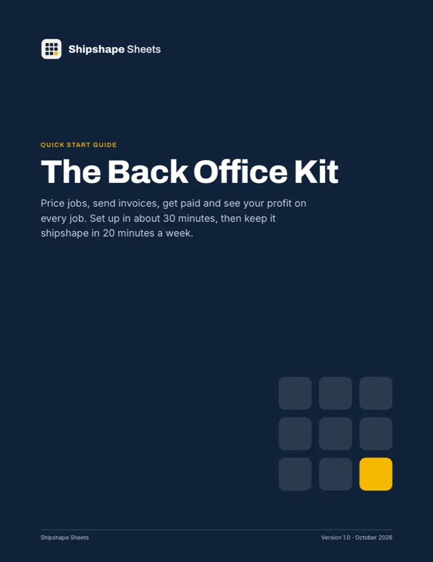 Deckblatt des Quick Start Guide zum Back Office Kit von Shipshape Sheets